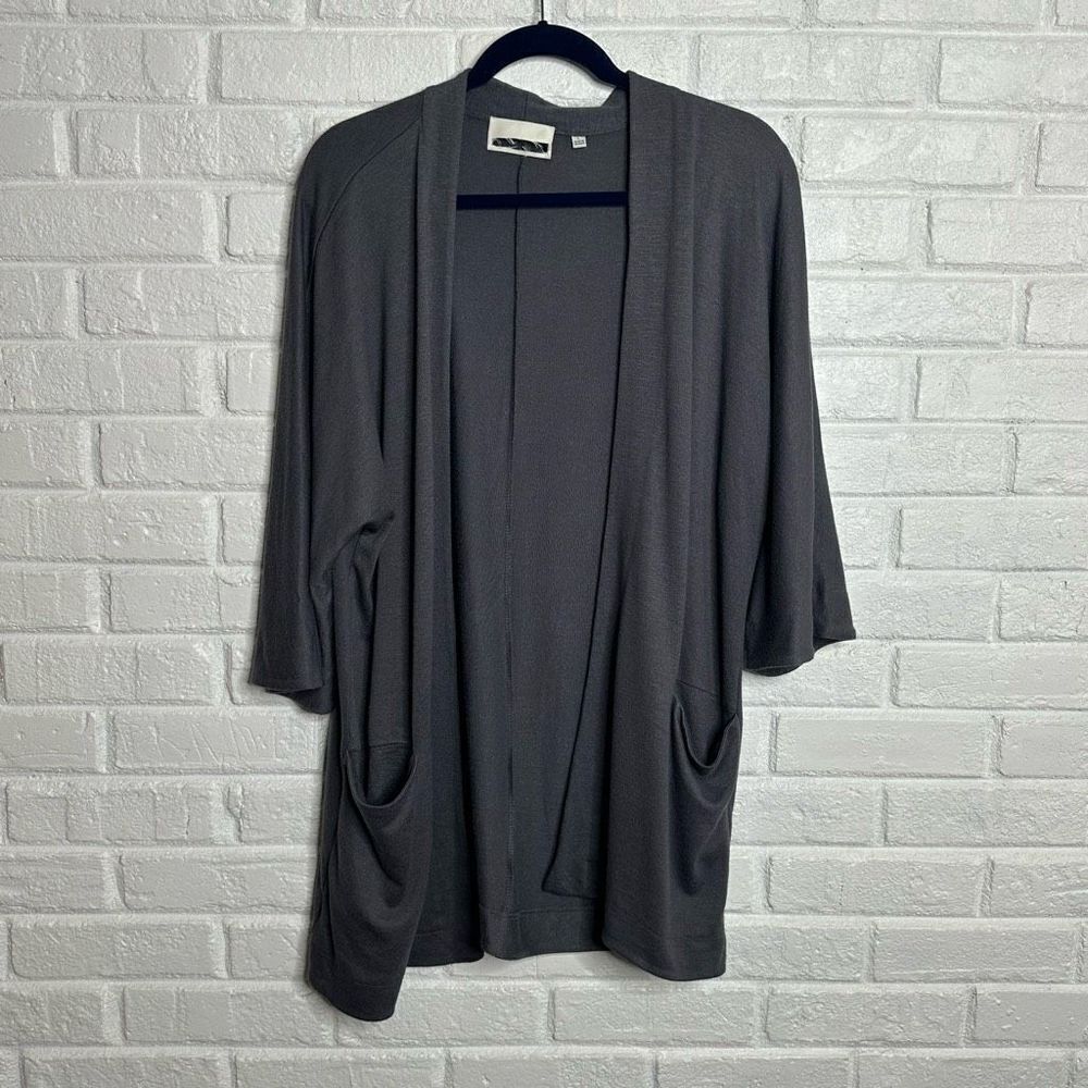 Wilfred Free Aritzia Zlata Cardigan Charcoal Gray Open Front Pockets‎ size Large